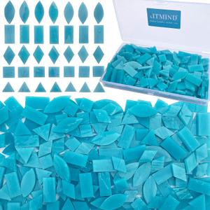 LITMIND Teal Blue Stained Glass Mosaic Tiles - 240 Pieces in 5 Shapes (Rectangle, Triangle, Rhombus, Square, Leaf) Mixed Sizes for Crafts, Mosaic Projects & Home Dcor (Opaque)