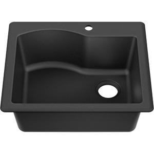 KRAUS Quarza 25-inch Drop-In/Undermount Single Bowl Granite Kitchen Sink in Black, KGD-441BLACK