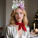 2 x Pvoiue 2026 Happy New Years Eve Party Headband - Christmas Headband - Festive Party Dress-Up Hairband, Star and Tinsel Embellishments - New Year's Eve Celebration Accessory 1Pcs Silver