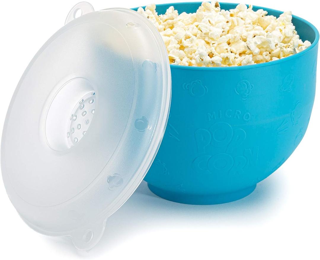 Goodful Silicone Popcorn Popper, Collapsible Hot Air Microwavable Popcorn Maker, Bowl Made without BPA, Blue (3 Quart)