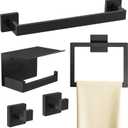 Matte Black Bathroom Accessories Hardware Set 5-Piece, Stainless Steel Towel Racks for Bathroom, 16 Inch Bath Towel Bar Set Wall Mounted