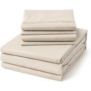 ClevaHome Queen Size Sheet Set - 6 Piece Soft Breathable Luxury Bed Sheet Set - Shrinkage & Fade Resistant Embroidered Bedding Sheet with Deep Pocket, 2 Extra Pillowcases (Queen, Oat Milk)