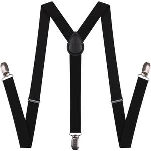 AMPIL Black Suspenders for Men and Women - Adjustable Suspender Elastic 1 inch Wide with Heavy Duty Clips (Black Suspenders)