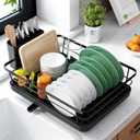 Kitsure Dish Drying Rack for Kitchen Counter, Stainless Steel Sink Organization and Storage Essentials with Cutlery Holder, Home and Apartment Decor, 12''W x 15.5''L, Black