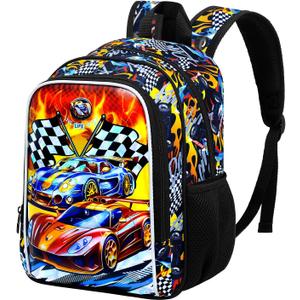 13" Cars Toddler Backpack for Boys, Kids School Bookbag for Preschool Kindergarten(Hot Wheels) (Race Car Red)