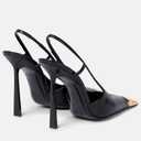 THESHY Womens Slingback High Heels Metal Pointed Toe Leather High Stiletto Heel Pumps Slip on Elastic Strap Fashion Dress Shoes for Women, Size 33