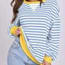 Women Striped Oversized Sweatshirt Long Sleeve Crewneck Hoodies Shirts 2024 Fall Pullover Top Trendy Preppy Clothes (Pink, L)