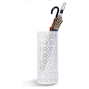 Umbrella Stand Rack for Entryway, Free Standing Metal Umbrella Holder, Round Umbrella Organizer Bin with 3 Hooks for Long Short Umbrella, Walk Stick, Home Office Indoor, 17 x 7 Inch, White