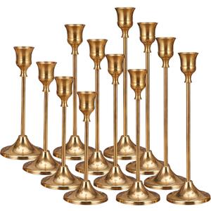 Brass Taper Candle Holders 4 Sets(12 Pcs) - Tall Metal Candlestick Holders for Table Centerpiece, Formal Dinner, Wedding, Fireplace Mantel Decor, Fits 3/4 Inch Thick Candles