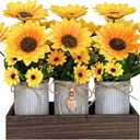 HEMYLU Sunflowers Artificial Flowers Decorations, Sunflower Table Centerpieces for Wedding, Artificial Flower Arrangement Farmhouse Dcor for Dining Room, Living Room, Coffee Table, Study Desk