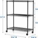 Simple Deluxe 3-Tier Heavy Duty Adjustable Storage Shelf with Wheels, 23.23”W x 13.39”D x 30.31”H, Mobile or Stationary Metal Shelving Unit, Easy Assembly for Kitchen, Pantry, Laundry Room, Black