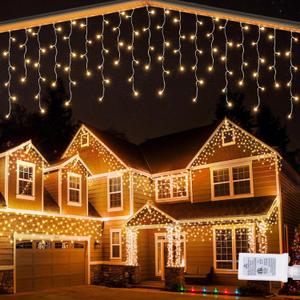 Lomotech Christmas Icicle Lights - 65Ft 8 Modes Waterproof Christmas Lights with Timer for Holiday, Wedding Party, Eaves, Christmas Decorations,Non-Connectable(Warm White)