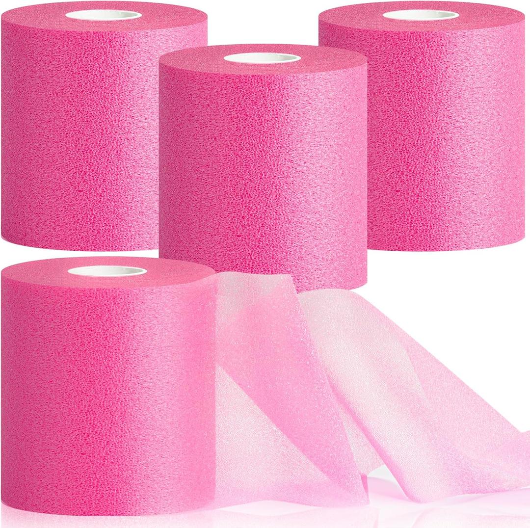 3rd Gen Hot Pink Pre Wrap Athletic, 4 Pack Prewrap Athletic Tape for Hair Soccer, Sports Pre-Wrap Headbands Foam Underwrap Bandage