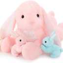 Big Pink Bunny Stuffed Animal 24" - Large Easter Stuffed Bunny Rabbit Plush Toy Gifts for Girls Baby - Plushy Mommy Bunny Surprise with 3 Babies Inside