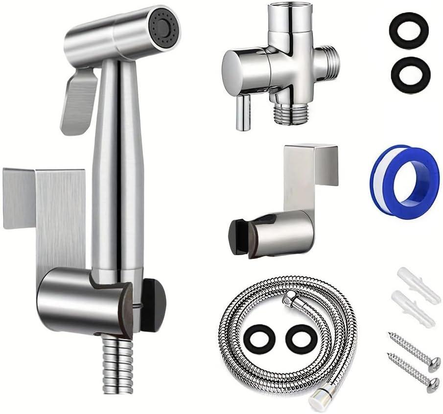 Toilet Bidet Spray Gun Hose Kit with Hanger,Spray Bidet Attachment Water Pressure Adjustable Stainless Steel Diaper Handheld for Washing Kitchen Bathroom Bath Pet with T Valve Adapter