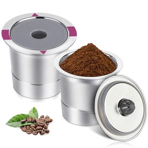 Reusable K Cups, Universal stainless steel Reusable Coffee Pods, Refillable Single K Cups for K 2.0 and 1.0 Coffee Makers (２－PACK)
