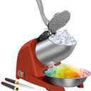 Snow Cone Machine 380W Shaved Ice Machine 3 Blades, 280lbs/hr Electric ICE Shaver, Prevent Splash, for Home and Commercial Use with Ice Pick - Red