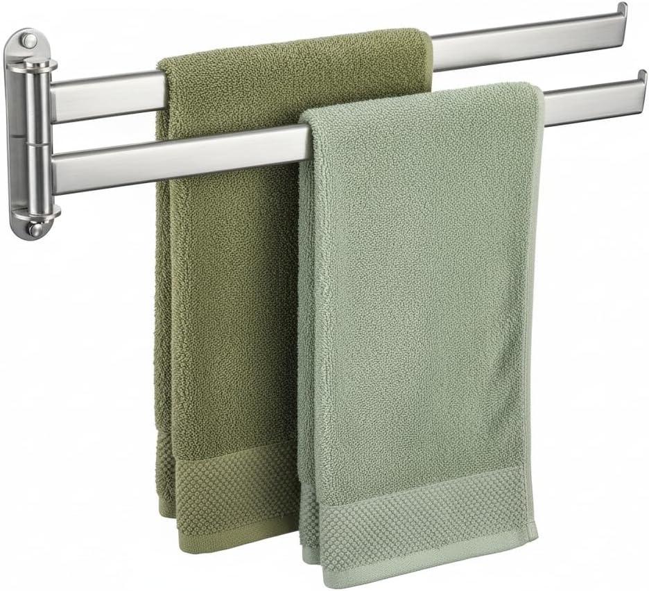 KES 19.5-Inch Bathroom Towel Rack, Swivel Towel Rack 2-Arm, Swing Out Double Towel Bar Wall Mounted, SUS304 Stainless Steel Brushed Finish, A2104S2L50-2