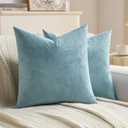 FUTEI Grey Blue Velvet Throw Pillow Covers 18x18 Inch Set of 2,Soft Embossed Leaf-Relief Textured Cushion Cases,Natural Home Decor for Couch Living Room