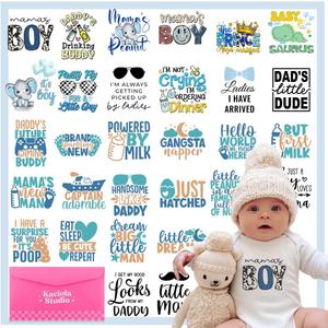 Kaciola 30 Sheets Baby Shower Games Iron on Transfers, Baby Boy DTF Transfers Ready to Press Bodysuit Making Stickers Iron on Decals for T Shirts Hoodie DIY Crafts (Boy)