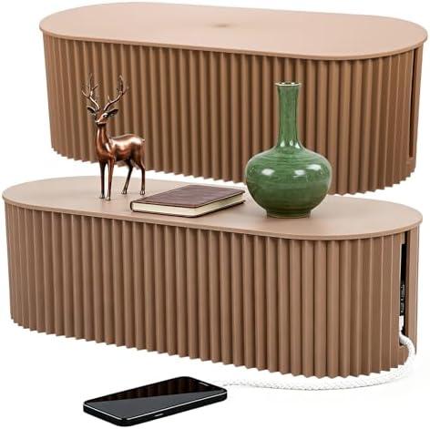 2 Pcs Large Cable Management Box, Plastic Cord Organizer for Power Strips, Surge Protectors, Chargers, Adapters, TV Computer Wires Hider for Home Office Desk, Khaki