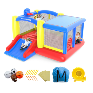 PicassoTiles Inflatable Jump Slide Dunk Bounce House (KC102) sets up in under 2 minutes for fast, active outdoor play. With a built in basketball rim, 4 sports balls, and a retractable shade cover, kids can slide, dunk, and stay protected while enjoying summer fun anywhere.