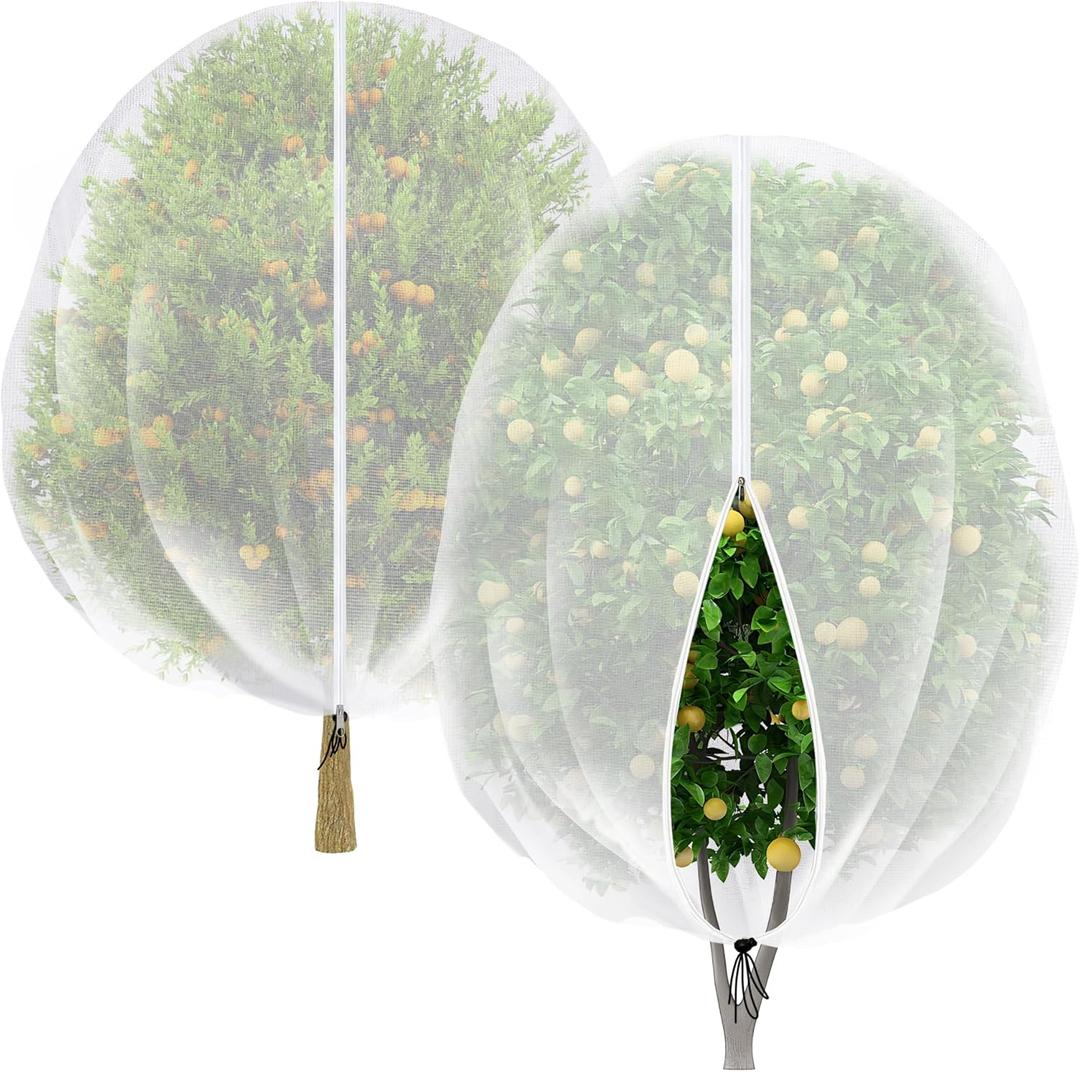 2 Pcs Fruit Tree Netting with Zipper & Drawstring, 8.2 x 6.5 Ft Garden Bird Netting Plant Cover, Blueberry Tomato Insect Bird Barrier Tree Net Protection Cover for Protecting Plants Vegetables Fruits