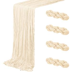 4 Pack Ivory Cheesecloth Table Runner 20 x 120 inch Gauze Table Runners 10 FT Long,Semi Sheer Cheese Cloth Fabric Table Runner Bulk for Wedding,Party,Baby Shower,Bridal Shower Decoration