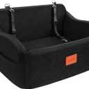 Dog Car Seat for Medium/Large Dogs, Memory Foam Pet Booster Seat for Under 55 lbs or 2 Small Dogs, Detachable Washable Dog Car Bed for Backseat with 2 Safety Leashes and Pockets(Black, Large)