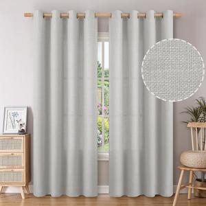 BGment Faux Linen Curtains for Living Room 84 Inch Length 2 Panels Set, Burlap Textured Thick Long Curtains Light Filtering Privacy Window Drapes with Grommet, 52 Inch Wide Each Panel, Light Grey