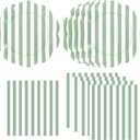50PCS Sage Green Striped Paper Plates and Napkins Party Supplies, Green and White Scalloped Party Plates and Napkins Tableware Set for Birthday Bridal & Baby Shower Wedding Party Decoration