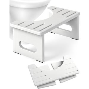 Foldable Toilet Stool, 7.5 Inches Bamboo Toilet Stool Squat for Adults, Collapsible Poop Stool for Bathroom, Potty Step Stool with Non-Slip Strip (1Pack, White)