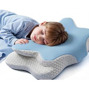 Memory Foam Kids Pillow, Kids Pillows for Sleeping, Ergonomic Contour Pillow and Pillowcase 20x12 in (Blue Small)