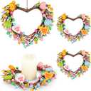 Valentine Candle Rings, 4 Pcs Conversation Heart Decor for Pillar Candles, Pink Felt Mini Wreath with Love Messages for Table, Cabinet, Candy Heart Centerpiece, Wedding & Home Decor