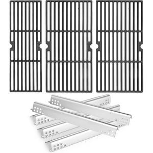 Hisencn Grill Parts for Char-Broil 463347519, 463347518, 463342119, 463347418, 463347017, Cast Iron Cooking Grates 18" x 25" & Heat Plates G470-0004-W1A, Performance Grill Replacement Parts