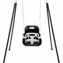 FUNLIO 3-in-1 Toddler Swing Set with 4 Sandbags, Indoor/Outdoor Baby Swing with Foldable Metal Stand, Kids Swing Set for Backyard, Clear Instructions, Easy to Assemble & Store - Black