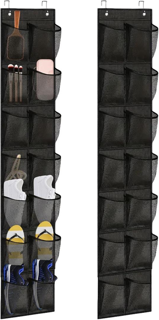 2 Pack Narrow Over the Door Shoe Organizer, 14 Large Mesh Pockets Small Hanging Shoe Rack