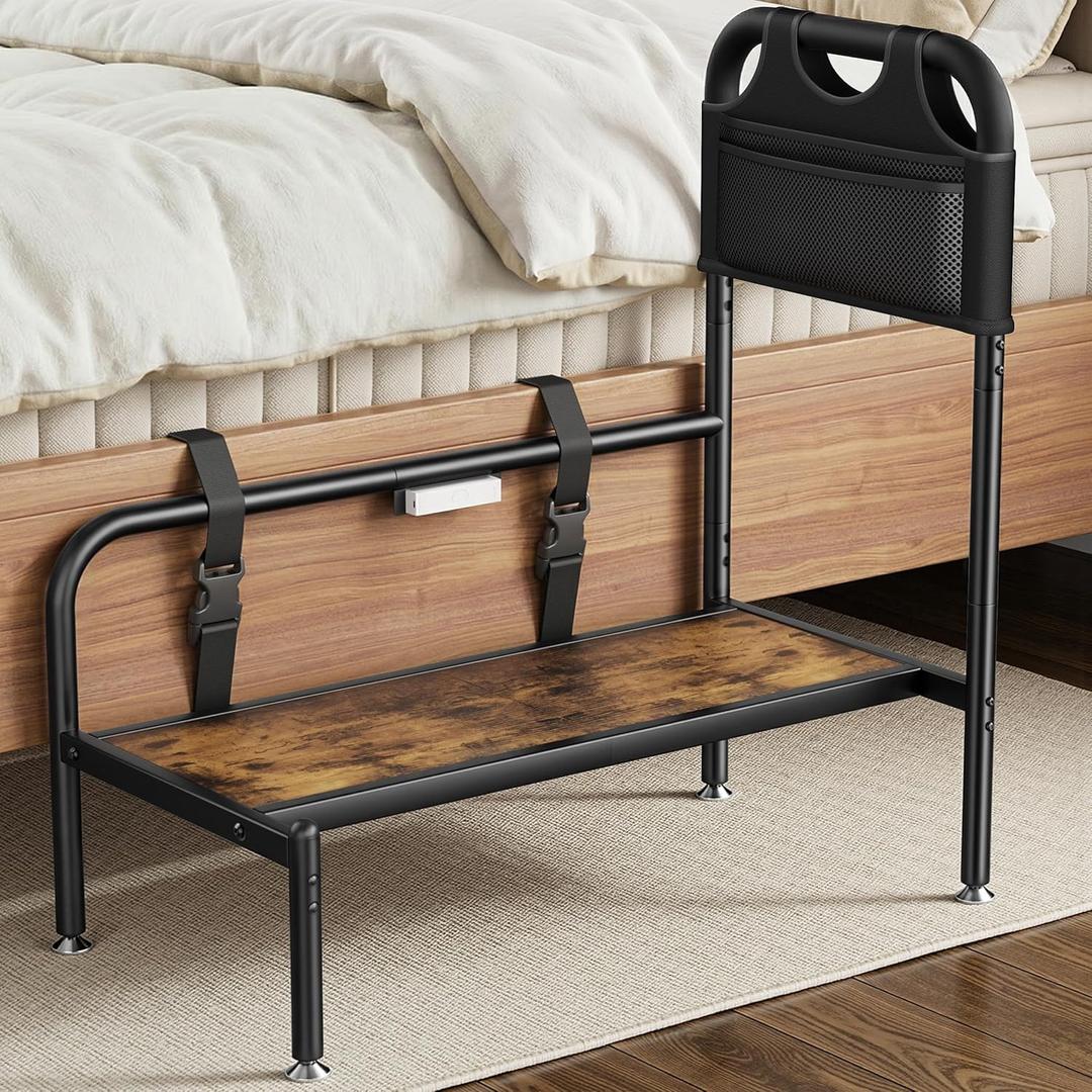 Bed Step Stool for High Beds, Bedside Step Stool for Adults & Seniors with Safety Handle and Motion Sensor LED Light, Stable Step Assist for Elderly with Storage Bag