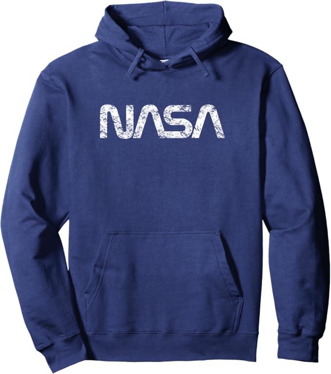 Officially Licensed NASA Worm White Distressed Space Geek Pullover Hoodie, L 