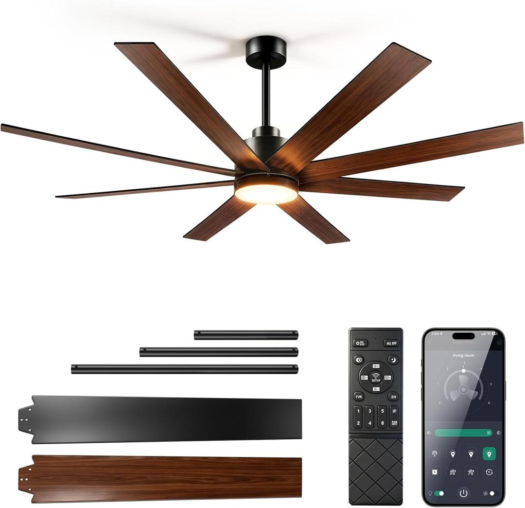 72 Inch Ceiling Fans with Lights, Large Ceiling Fan with Light and Remote/APP Control, Dimmable, 3CCT, Quiet, Black Modern Ceiling Fan for Living Room, Patio, Farmhouse, Indoor/Outdoor Use