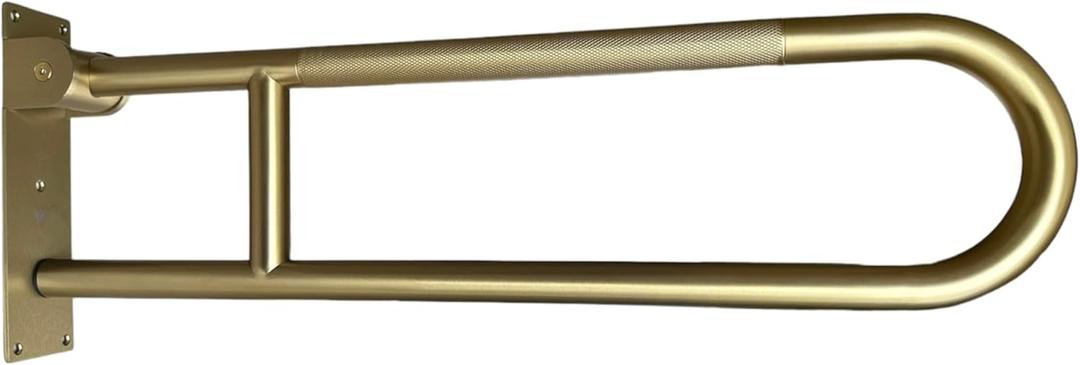 ANHEL 30 Stainless Steel Bathroom and Toilet Grab Bar - Foldable, Flip-Up, U-Shaped, Anti-Slip with Textured Grip, Screw-in for Elderly, Disabled, Handicapped Support, Brushed Gold