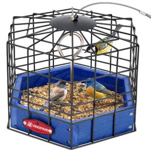 Kingsyard Squirrel Proof Platform Bird Feeder for Outdoor Hanging, Caged Bird Feeder for Bluebird Mealworm, Recycled Plastic Feeding Platform with Metal Mesh Tray, Special for Small Birds, Blue