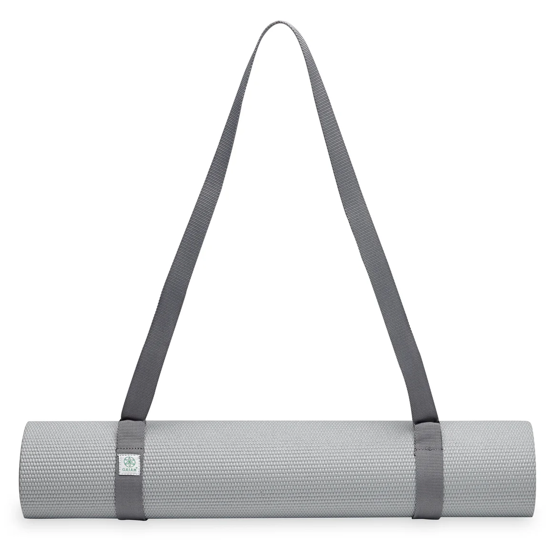 Gaiam Easy-Cinch Yoga Mat Sling - Durable Carrying Strap for Yoga Mat with Metal D-Rings for Secure Fit (No Mat Included) (Gray)