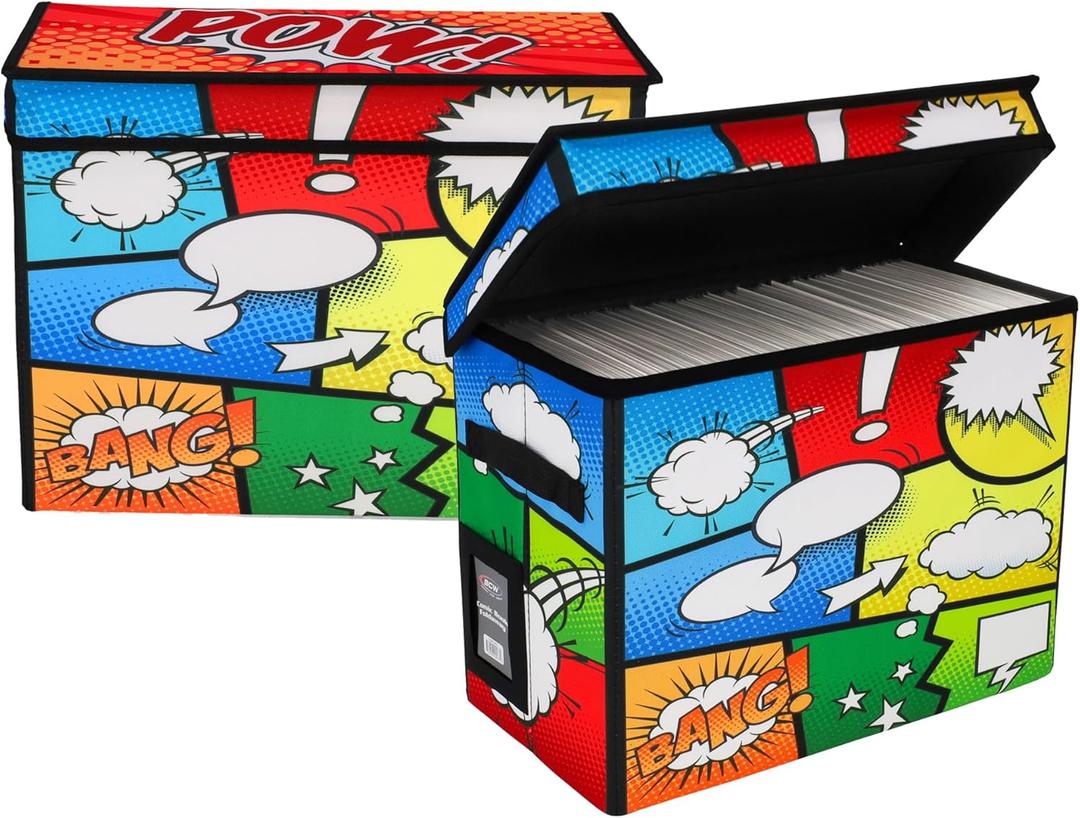 BCW Foldaway Collapsible Comic Book Storage Tote for 125-150 Books (2 Pack, Pow!)