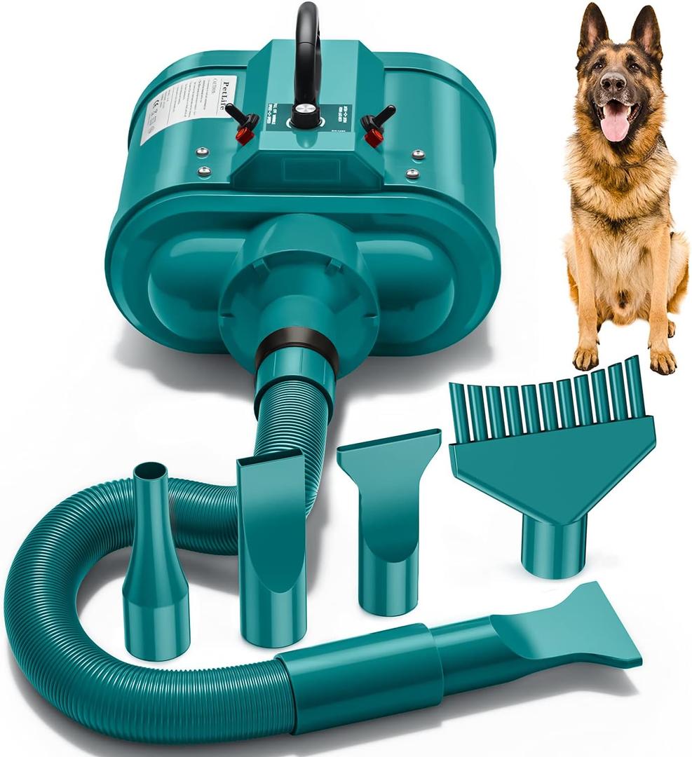 PetLife Variable Speed Dog Grooming Dryer for Medium/Large Dogs, Dual Motor, 5.0HP High Velocity Professional Dog Pet Grooming Hair Drying Force Dryer Blower with Heater