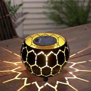 Solar Table Lantern Outdoor Waterproof, Solar Lights Tabletask Lamp Outdoor Decorations for Yard Patio Indoor, Bowl Lanterns Gardening Gift for Mom Women (Black-Grid)