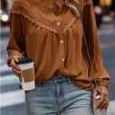 Floerns Women's Lace Eyelet Button Down Peasant Blouses Dressy Casual V Neck Long Sleeve Fall Tops, Large