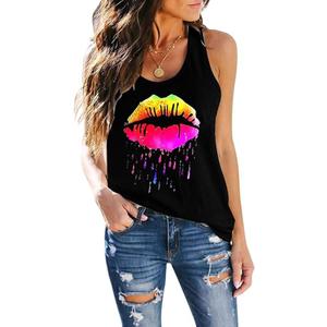 SAUKOLE Women's Sleeveless Tank Tops Yoga Workout Shirts Cute Printed Loose Fit Running T-Shirt