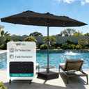 AreShark 15FT Patio Umbrella with Solar Lights, Double Sided Outdoor Table Umbrellas with Crank, Large Rectangular Market Umbrella for Porch, Lawn, Pool, Backyard, Dark Black