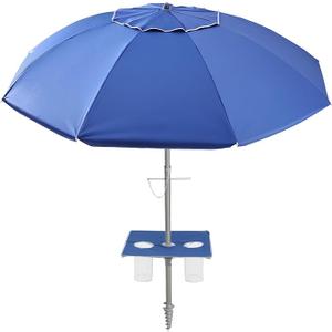 7ft Beach Umbrella featuring a built-in table with Sand Anchor & Tilt, UPF 50+ Protection Beach Umbrellas for Sand, Umbrellas for Heavy Duty Wind Portable with Carry Bag, Dark Blue